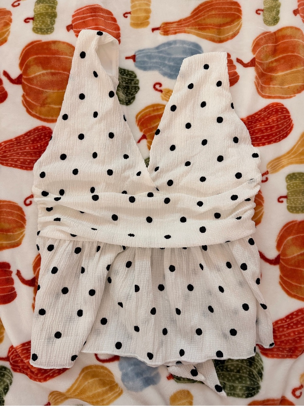 Divided White Polka Dot Peplum Camisole